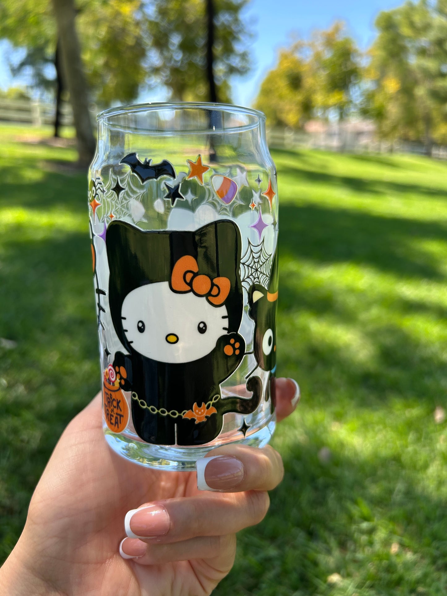 TRICK-OR-TREAT KITTY GLASS CUP