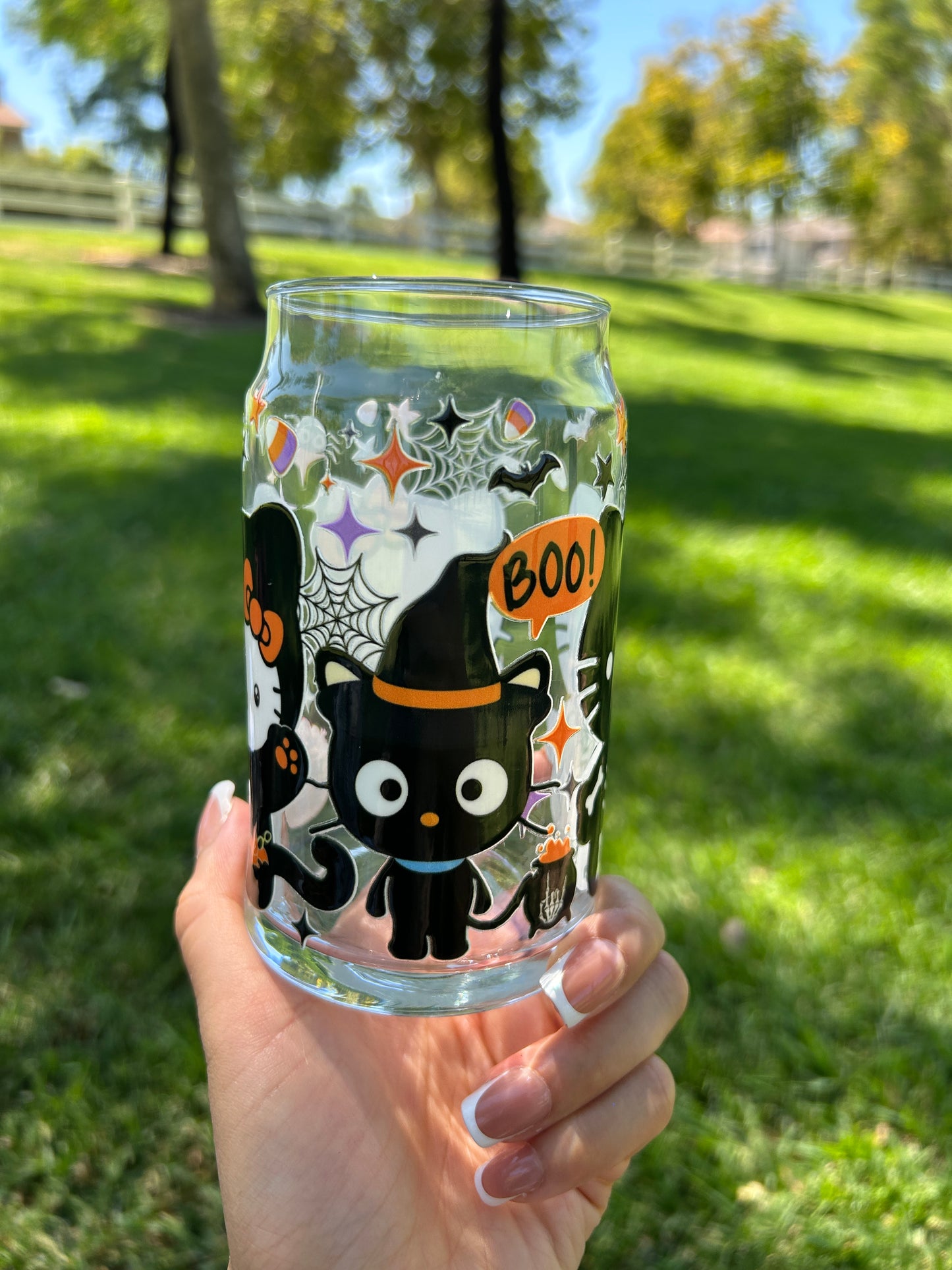 TRICK-OR-TREAT KITTY GLASS CUP